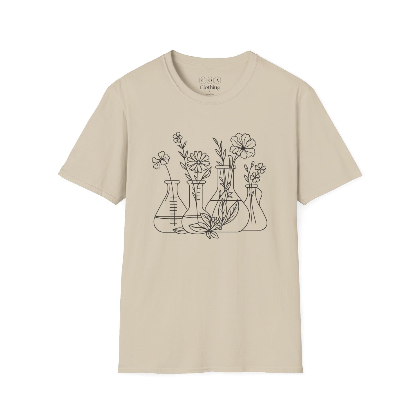 Minimalistic Beaker With Flowers T-shirt