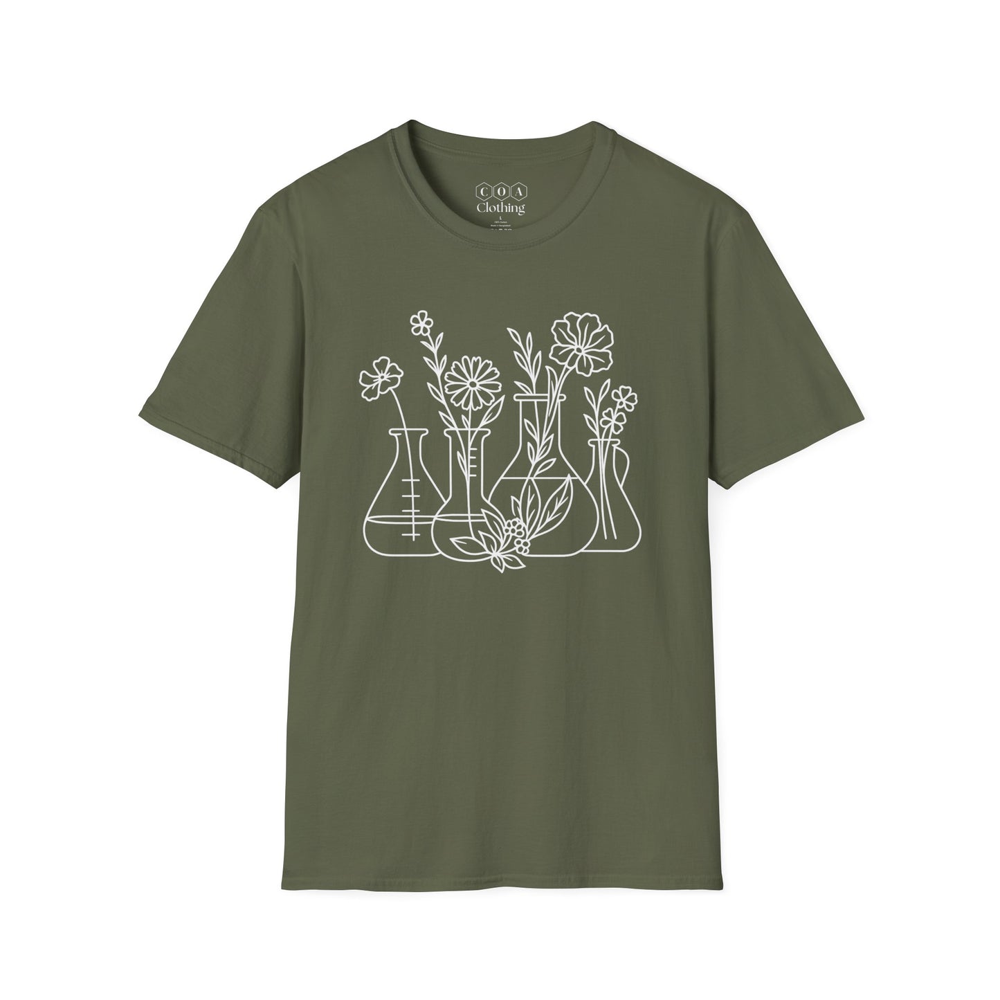 Minimalistic Beaker With Flowers T-shirt
