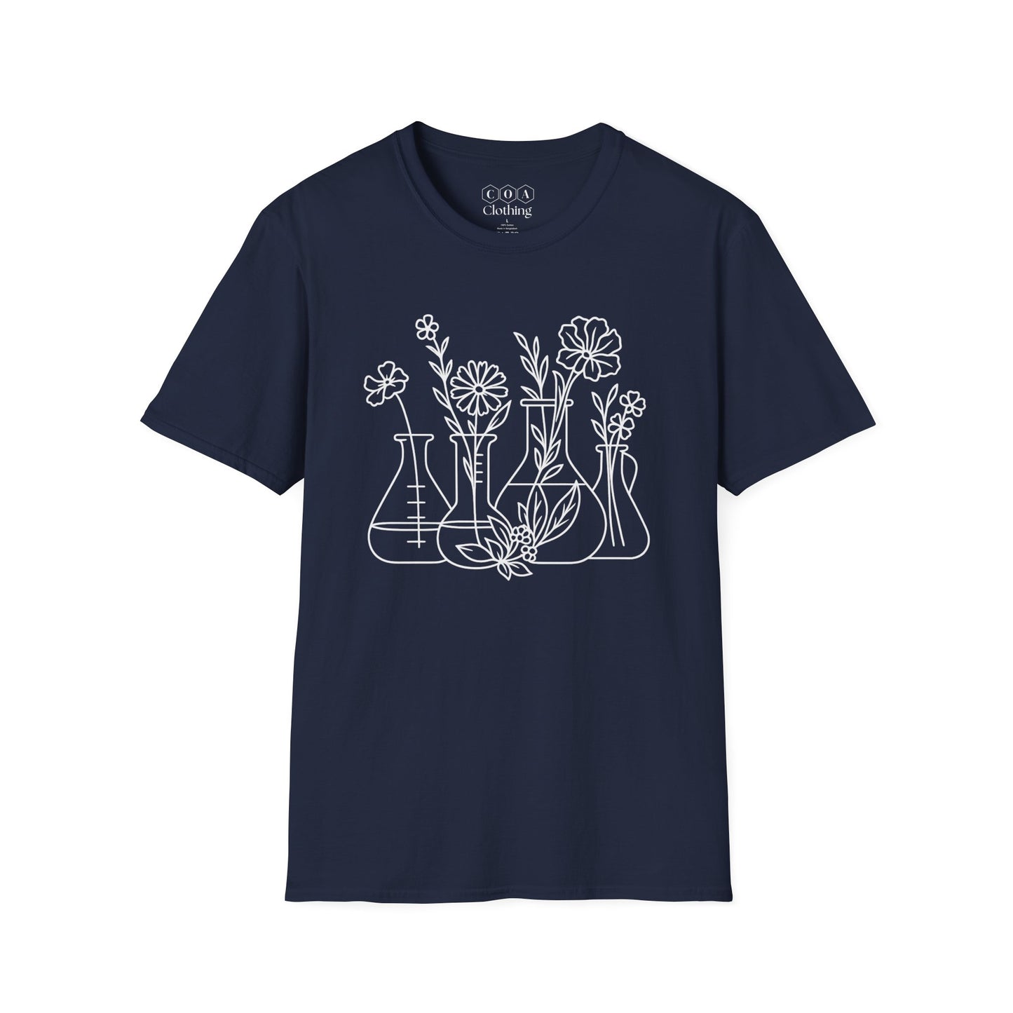 Minimalistic Beaker With Flowers T-shirt