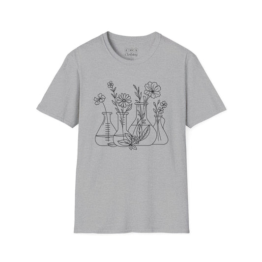 Minimalistic Beaker With Flowers T-shirt